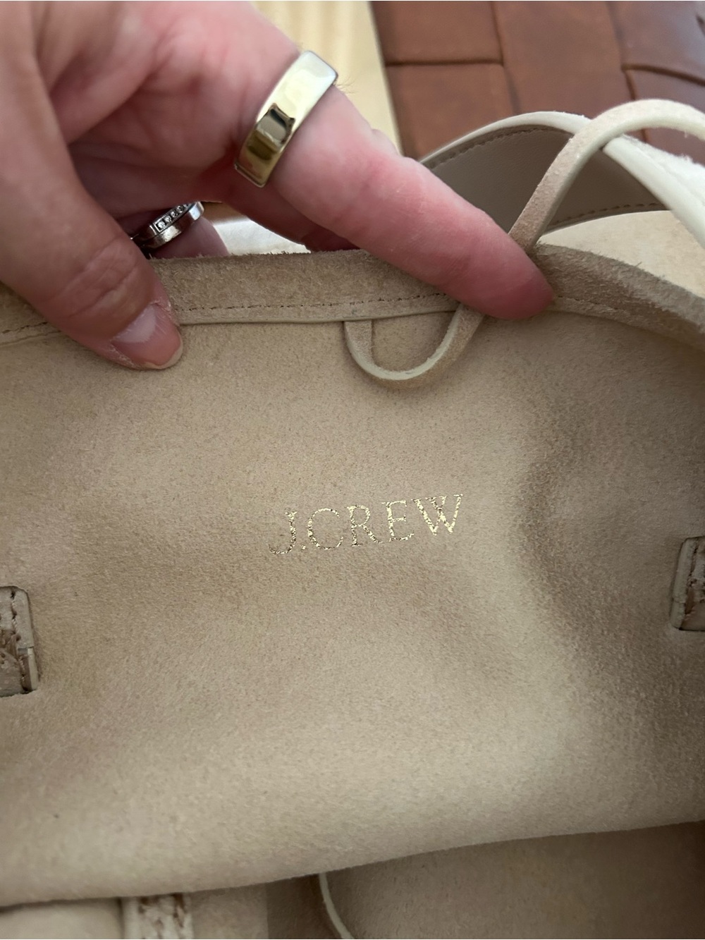 J.Crew Berkeley Leather Belted Bucket Bag Tote in Buttery Neutral Tan Suede - Picture 8 of 15